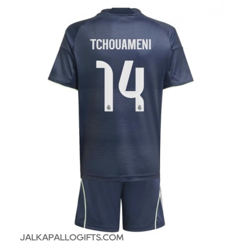Real Madrid Aurelien Tchouameni #14 Vieras Peliasu Lasten 2025-26 Lyhythihainen (+ Lyhyet housut)